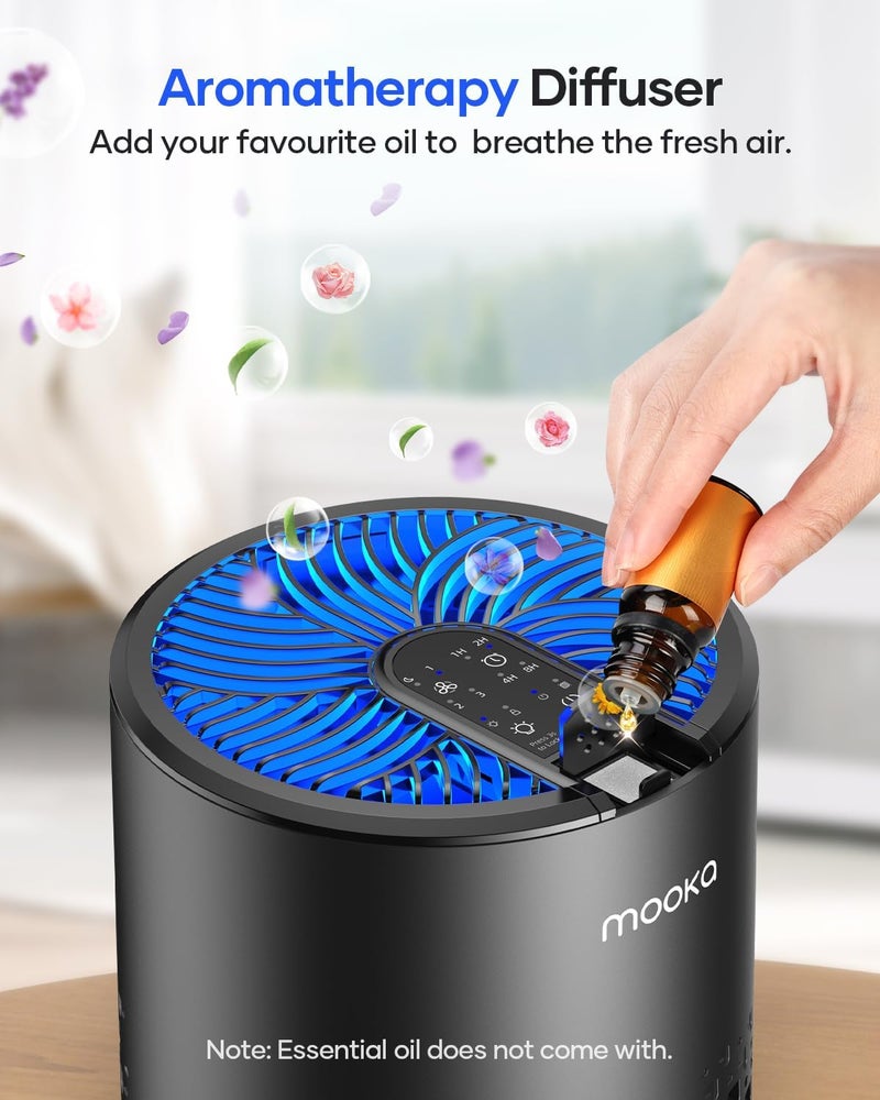 Mooka Air Purifiers for Bedroom Home, HEPA Air Purifier for Home Pets with Fragrance Sponge for Smoke Dust Pollen Dander Odor, Small Air Purifier with Sleep Mode Night Light Timer, KJ067L, Black - Image 5